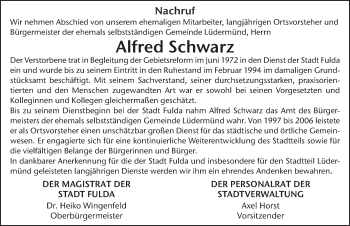 Traueranzeige von Alfred Schwarz von FZ