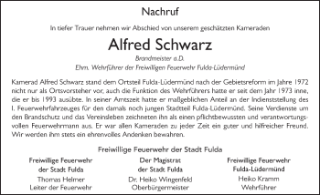 Traueranzeige von Alfred Schwarz von FZ