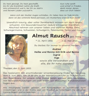 Traueranzeige von Almut Rausch von FZ
