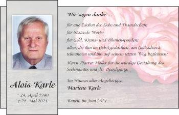 Traueranzeige von Alois Karle von FZ