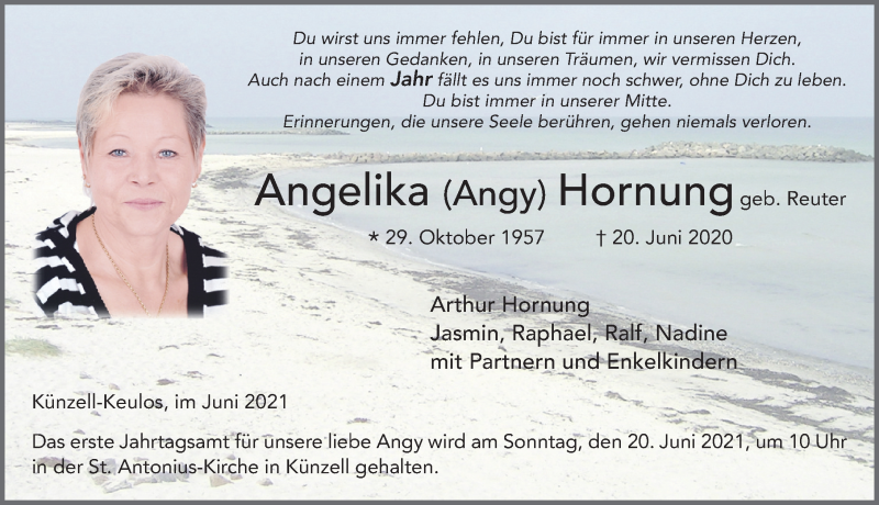  Traueranzeige für Angelika Hornung vom 19.06.2021 aus FZ