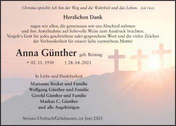 Traueranzeige von Anna Günther von FZ