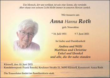 Traueranzeige von Anna Roth von FZ
