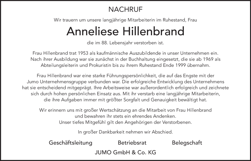  Traueranzeige für Anneliese Hillenbrand vom 24.06.2021 aus FZ