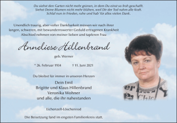 Traueranzeige von Anneliese Hillenbrand von FZ