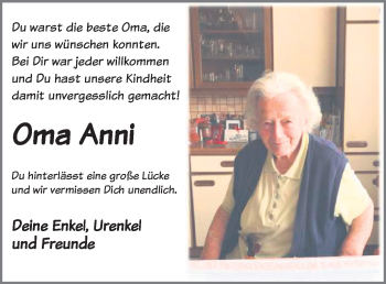 Traueranzeige von Anni Günkel von FZ