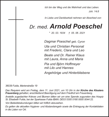 Traueranzeige von Arnold Poeschel von FZ