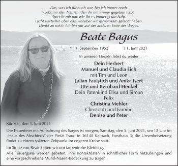 Traueranzeige von Beate Bagus von FZ
