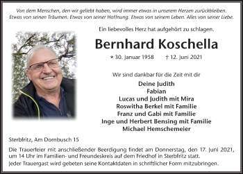 Traueranzeige von Bernhard Koschella von FZ
