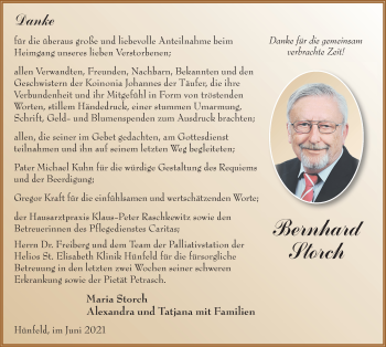 Traueranzeige von Bernhard Storch von FZ