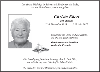 Traueranzeige von Christa Ebert von FZ