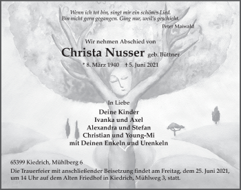 Traueranzeige von Christa Nusser von FZ