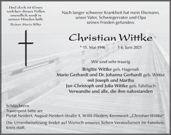 Traueranzeige von Christian Wittke von FZ