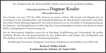 Traueranzeige von Dagmar Kessler von FZ