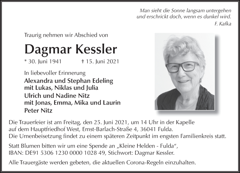  Traueranzeige für Dagmar Kessler vom 19.06.2021 aus FZ