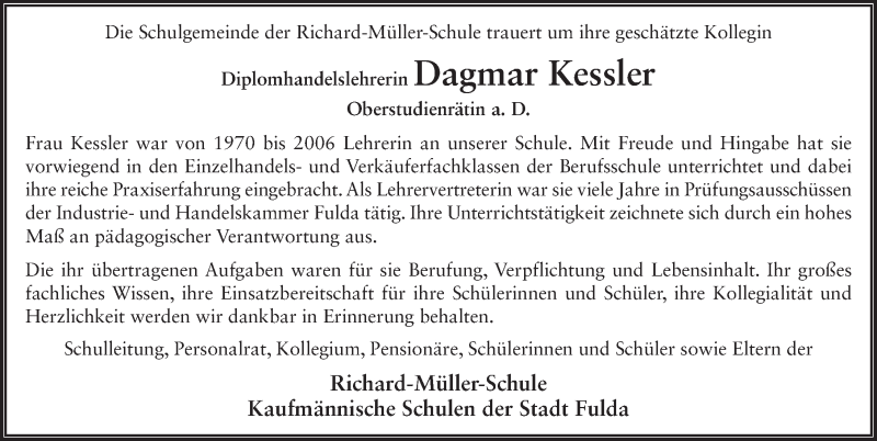  Traueranzeige für Dagmar Kessler vom 19.06.2021 aus FZ