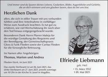 Traueranzeige von Elfriede Liebmann von FZ