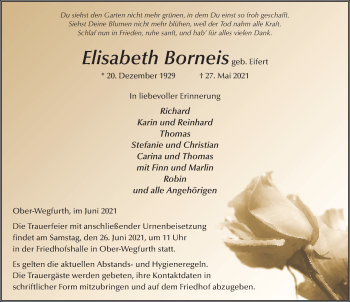 Traueranzeige von Elisabeth Borneis von FZ