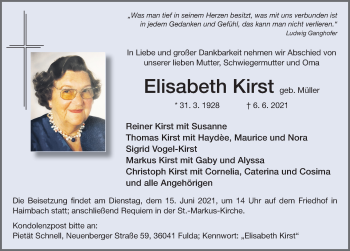 Traueranzeige von Elisabeth Kirst von FZ