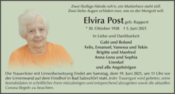 Traueranzeige von Elvira Post von FZ