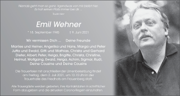 Traueranzeige von Emil Wehner von FZ