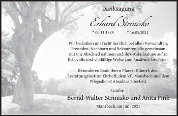 Traueranzeige von Erhard Strinisko von FZ