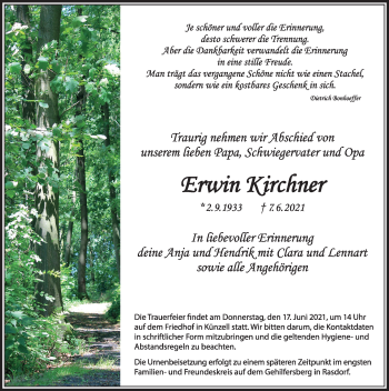 Traueranzeige von Erwin Kirchner von FZ