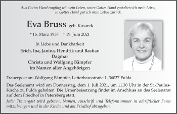 Traueranzeige von Eva Bruss von FZ