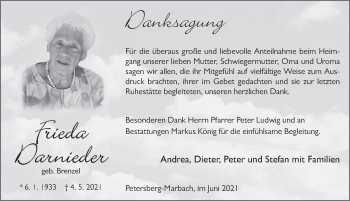 Traueranzeige von Frieda Darnieder von FZ