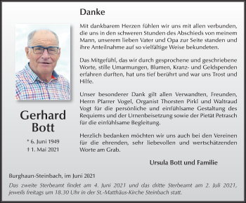 Traueranzeige von Gerhard Bott von FZ