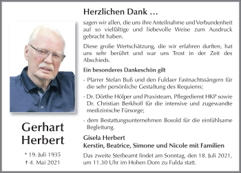 Traueranzeige von Gerhart Herbert von FZ