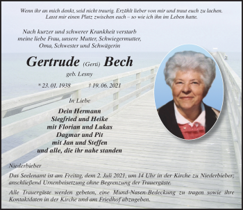 Traueranzeige von Gertrude Bech von FZ