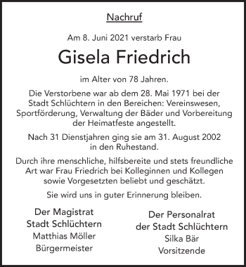 Traueranzeige von Gisela Friedrich von FZ