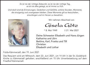 Traueranzeige von Gisela Götz von FZ