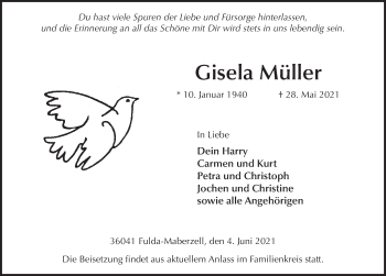 Traueranzeige von Gisela Müller von FZ