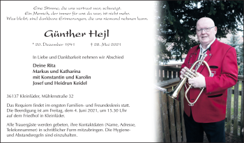 Traueranzeige von Günther Hejl von FZ