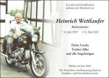 Traueranzeige von Heinrich Wettlaufer von FZ