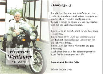 Traueranzeige von Heinrich Wettlaufer von FZ