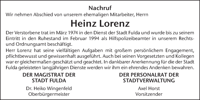  Traueranzeige für Heinz Lorenz vom 12.06.2021 aus FZ