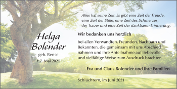 Traueranzeige von Helga Bolender von FZ