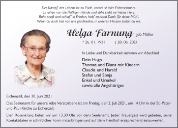Traueranzeige von Helga Farnung von FZ