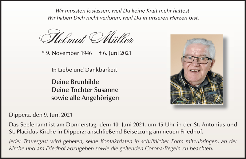  Traueranzeige für Helmut Müller vom 09.06.2021 aus FZ