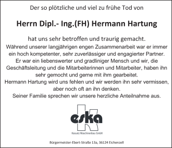 Traueranzeige von Hermann Hartung von FZ