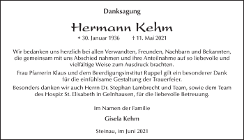 Traueranzeige von Hermann Kehm von FZ