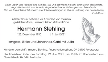 Traueranzeige von Hermann Stehling von FZ