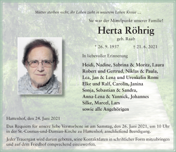 Traueranzeige von Herta Röhrig von FZ