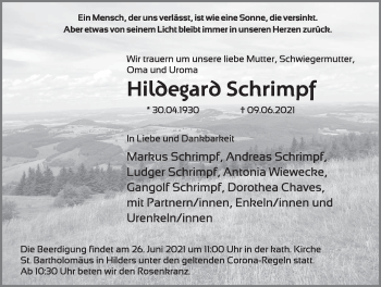 Traueranzeige von Hildegard Schrimpf von FZ