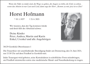 Traueranzeige von Horst Hofmann von FZ