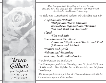 Traueranzeige von Irene Gilbert von FZ