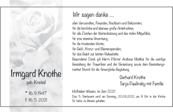 Traueranzeige von Irmgard Knothe von FZ